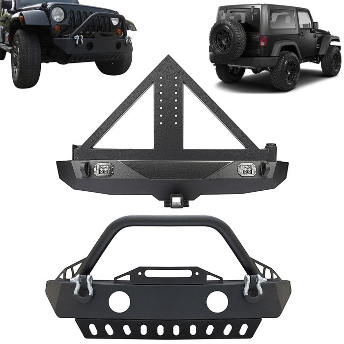 For 2007-2018 Jeep Wrangler JK Front bumper Rear Bumper w/ Tire Carrier