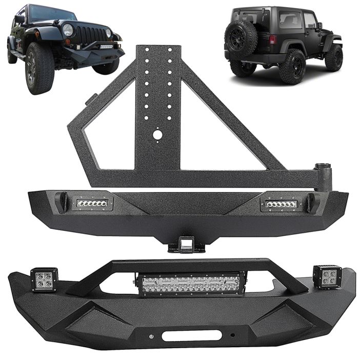 For 2007-2018 Jeep Wrangler JK Front Bumper Rear Bumper w/ Tire Carrier Steel