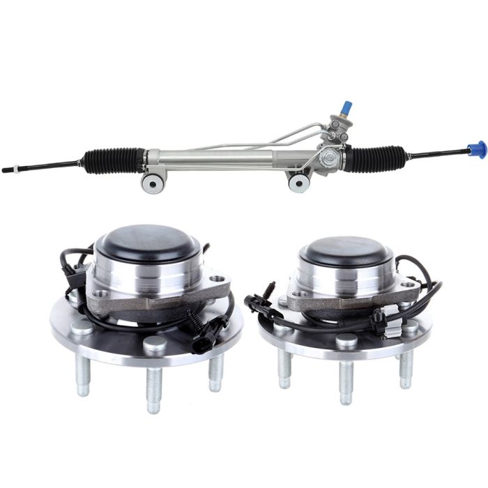 3 pc Set: Steering Rack and Pinion+2 Wheel Hub Bearing Assembly 2WD w/ ABS
