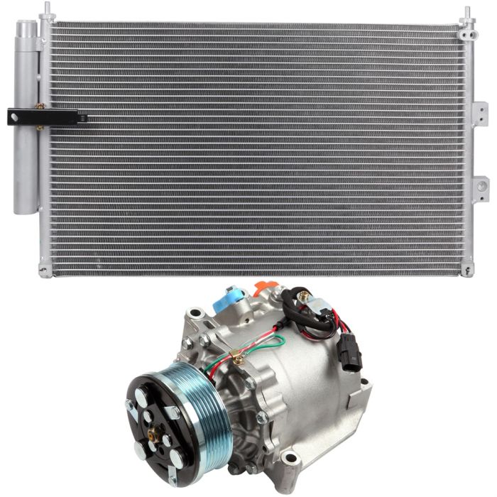 Aluminum AC Condenser & AC Compressor Cooling Kit 2006-2011 Honda Civic 1.8L