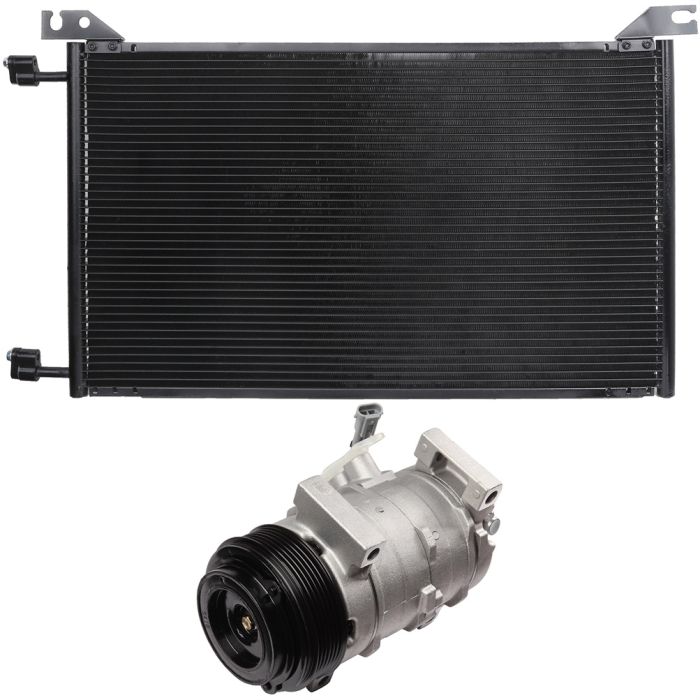 Aluminum AC Condenser & Compressor Cooling Kit 03-10 GMC Sierra 1500 4.3L 03-06 Chevrolet Silverado 3500 6.6L