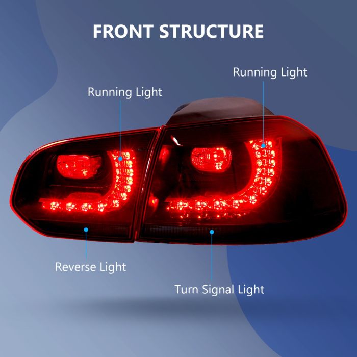 For 2010-2014 Volkswagen Golf LED Taillight Assembly Brake Rear Red Lamp Set 