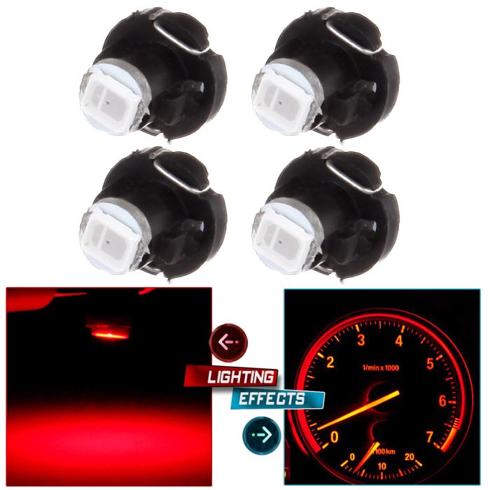 4Pcs Red 8mm T3 Neo Wedge LED Bulb 1SMD LED Chips for Instrument Panel Indicator A/C Climate Control Lights
