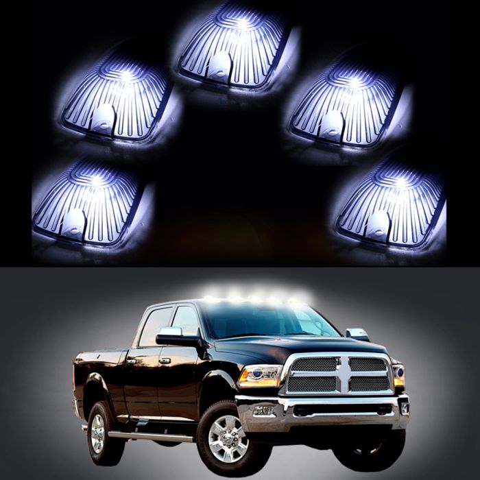 5pcs Smoke Cab Marker/Clearance Light Cover with White T10 5SMD 5050 Chips LED Bulb for 1988-2000 Chevrolet/GMC C2500 C3500