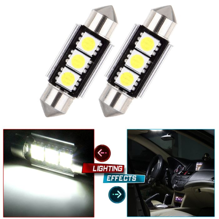 36mm Festoon Interior LED Bulb 3-5050-SMD White 2PCS for License Plate Map Light Canbus Error Free