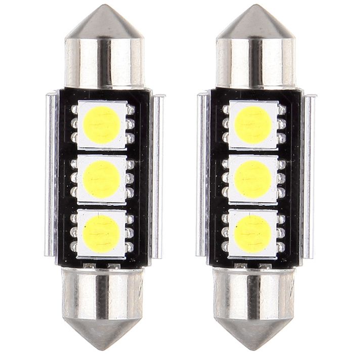36mm Festoon Interior LED Bulb 3-5050-SMD White 2PCS for License Plate Map Light Canbus Error Free