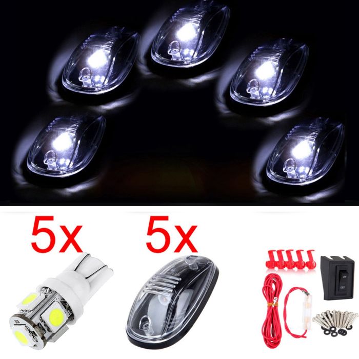 5pcs Clear Cab Marker/Clearance Light Occluders with White T10 5SMD 5050 Chips LED Bulb for 2012-2016 Ram 1500 2500