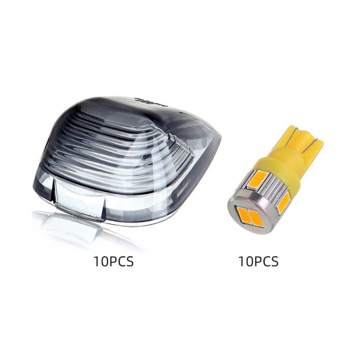 Smoke Cab Marker Clearance Lights Cover +168 Warm White Power LED Bulb(E99072903CP) for Ford - 10 Pieces