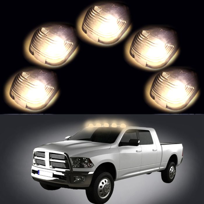 5pcs Smoke Cab Marker/Clearance Light Cover with Amber T10 6SMD 5730 Chips LED Bulb for 1999-2015 Ford F-150