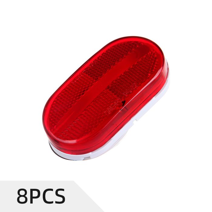 8PCS LED Oval Side Marker Light Trailer Red Snap-on Lens With White Base Surface Mount 6 Diodes LED