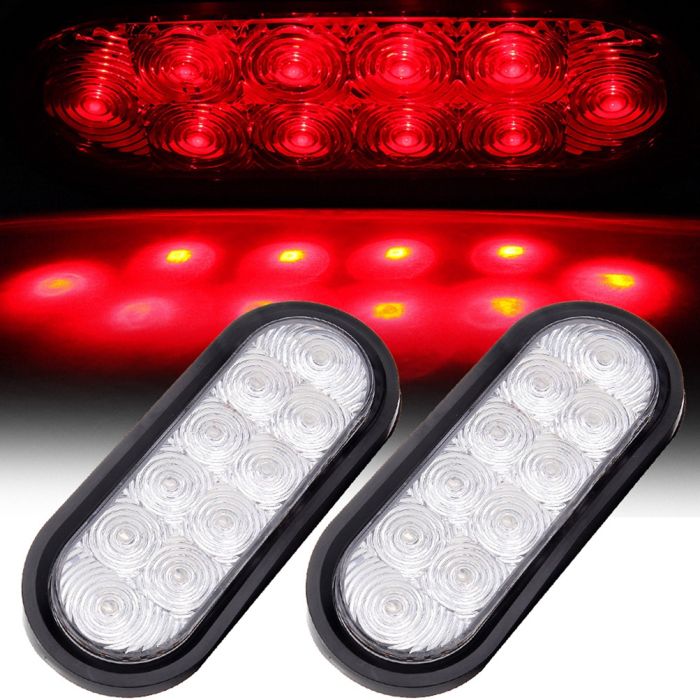 2x Red 6 inch Oval 10 led Stop Turn Tail Light for Trailer Truck Clear Lens