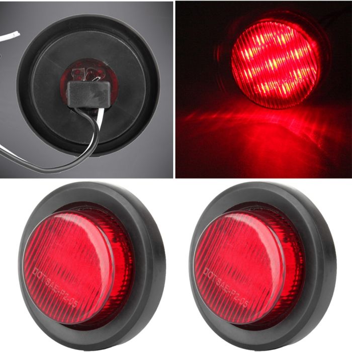 2inch Red round Side Marker Light 2pcs For Truck Trailer Clearance Lamp With Grommets 12V