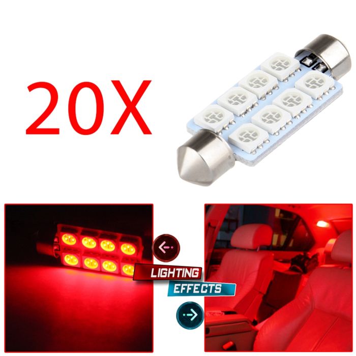 42mm Super Red Festoon Interior LED Bulb 6-5050-SMD 20PCS for Dome Map Door License Plate Light