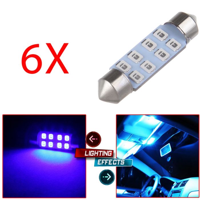 39mm Ultra Blue Festoon Interior LED Bulb 8-2835-SMD 6PCS for Dome Map Light Glove Box Light