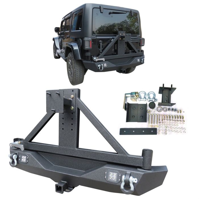 2007-2018 Jeep Wrangler/Wrangler JK Rear Bumper w/Tire Carrier durable guard protector -2PCS