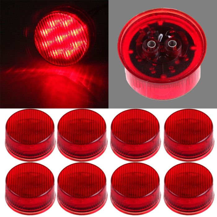 8Pcs Side Marker Tail Turn Light 2 Inch Round 12V Red 9 LED For Truck Trailer
