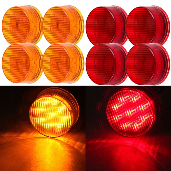 8PCS Red Amber Round Side Marker Light 08-16 Freightliner Cascadia 01-11 Freightliner Classic Turn Signal Rear Tail Truck Trailer 12V 9LED