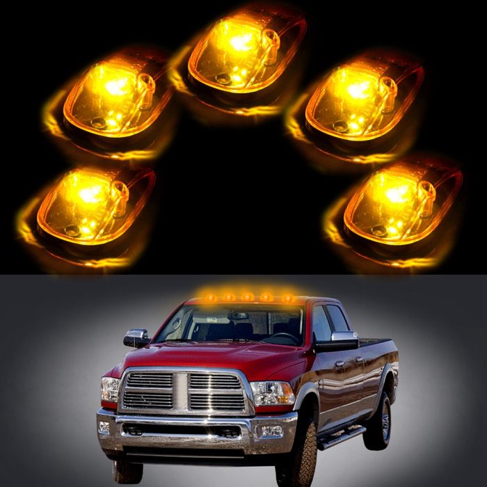 5x 264145BK Amber Cab Marker Light Cover+5730 White Led for 99-02 Dodge Ram 3500