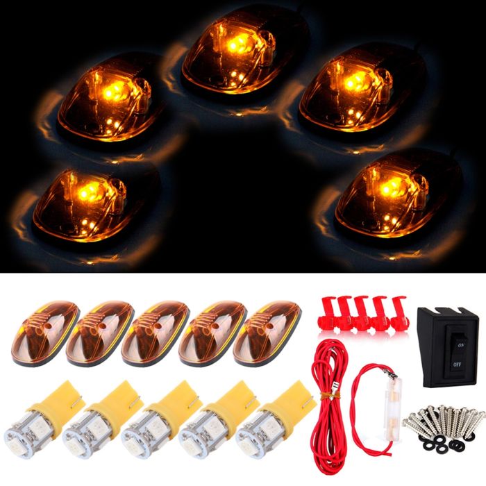 5 Amber Roof Top Running Light Cover +5050 Amber LED+Wiring Pack for 99-02 Dodge