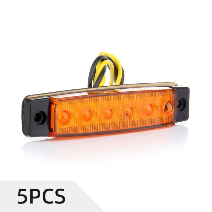 5Pcs Thin Line Amber Side Marker Clearance Tail Light 6LED 12V