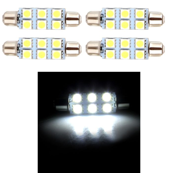 42mm White Festoon Interior LED Bulb 6-5050-SMD 4PCS for Dome Map Light Trunk Courtesy Light