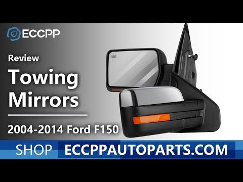 2004-2014 Ford F150 Tow Mirror Power Control Heated Turn Signal Puddle Light Chrome Housing with Reflective Stripe A Pair