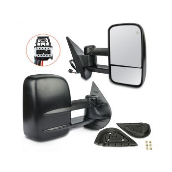  2007-13 Chevrolet Silverado 1500 Tow Mirrors with Power Control Heat No Turn Signal Light with Black Housing 1 Pair
