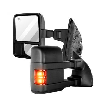 1999-2007 Ford F-250 Super Duty Towing Mirror with Power Heated Signal Light Telescopic Manual-Folding - Texture Black