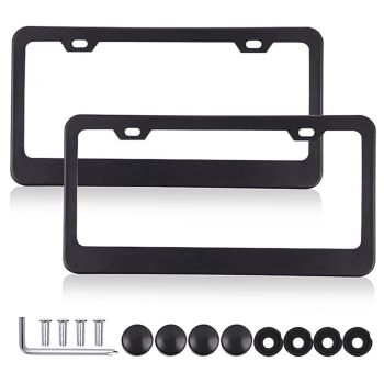 2 Hole Black Stainless Steel Car Front Rear License Plate Frame with Screw Cap