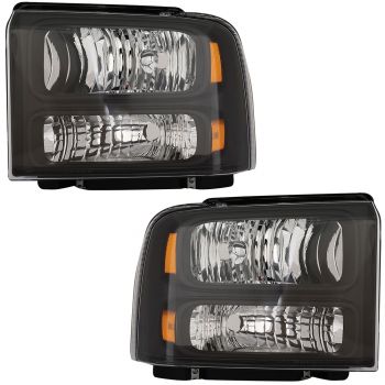Headlight Assembly Replacement For 2005-2007 Ford F-250 For 2005-2007 Ford F-350 Black Housing Amber Reflector Clear Lens