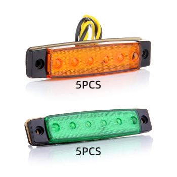 3/8" 6 LED 5 Amber 5 Green Side Marker Clearance Light for Truck-10PCS
