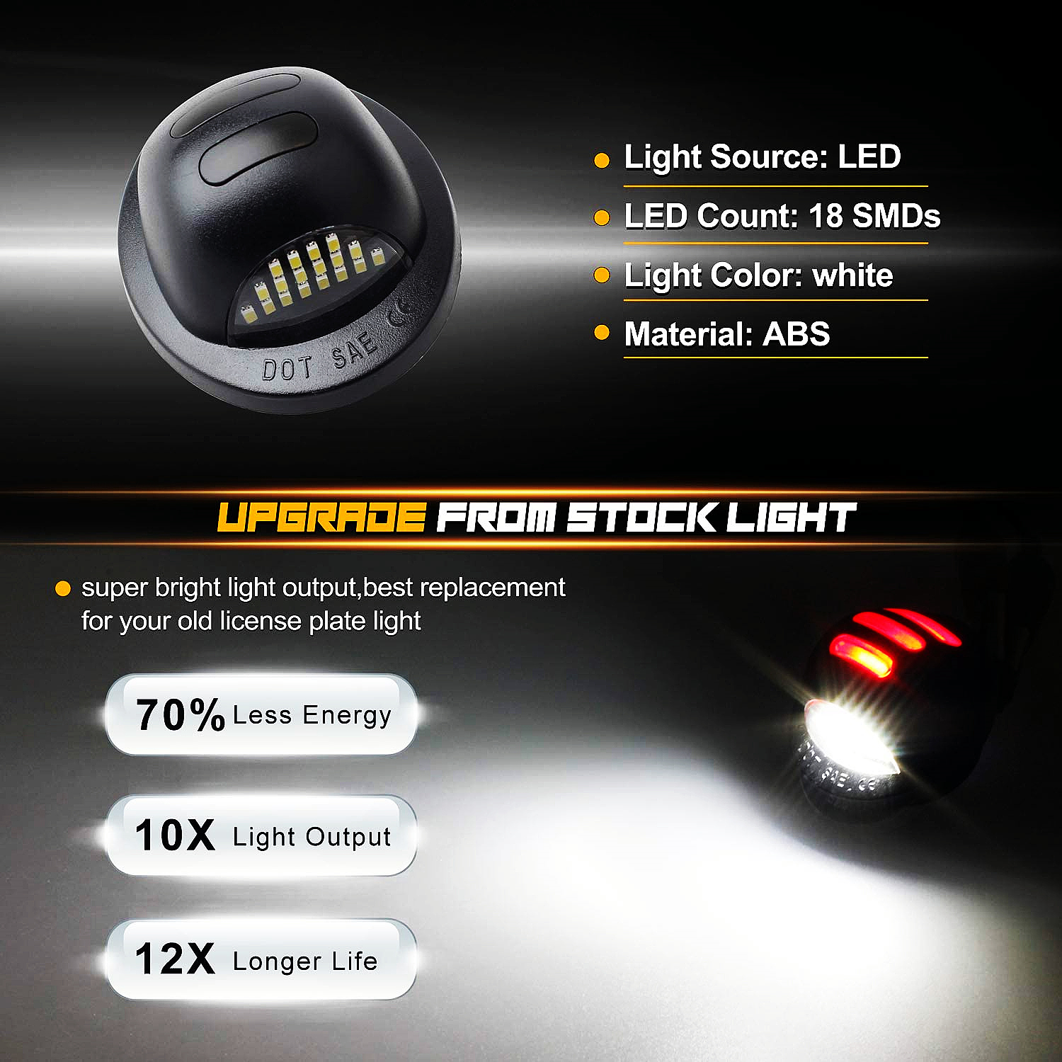 12V LED License Plate Light Tag Lamp Assembly for Ford-1PC