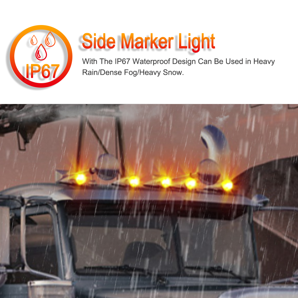 7PCS 17LED Cab Marker Light Amber Lens Chrome Torpedo for Heavy Duty Truck for Kenworth Peterbilt Freightliner Mack