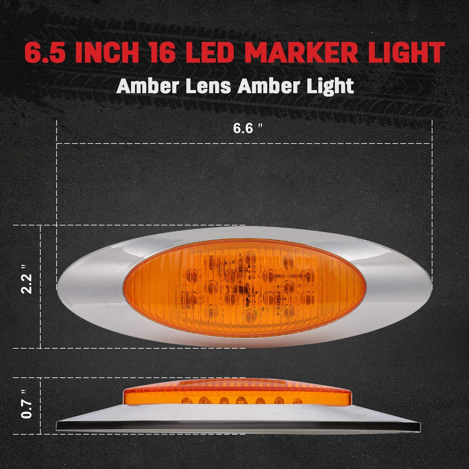 8PCS Universal Amber Side Marker Light Tail Lamps 16LED Oval Chrome for Truck Trailer Pickup