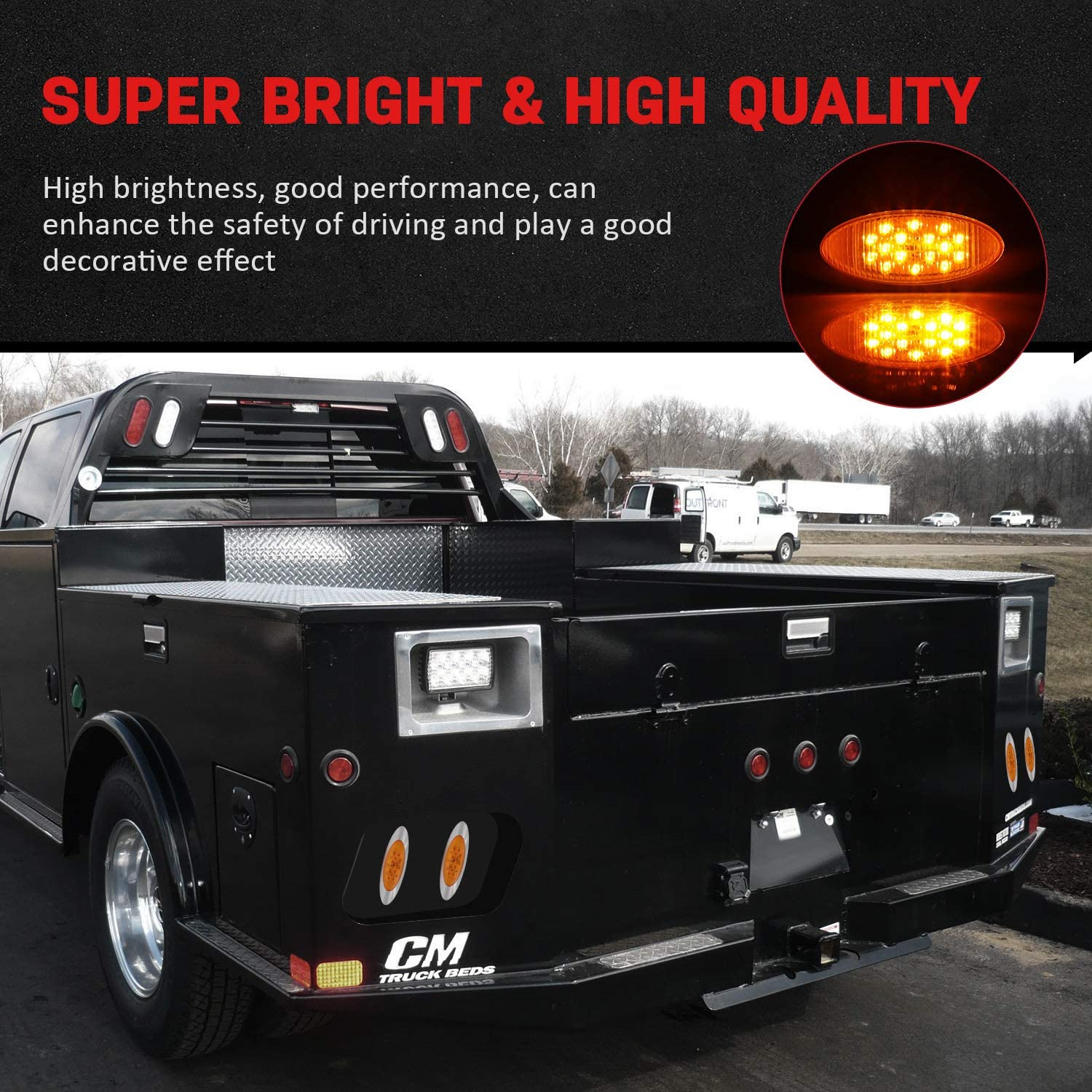 8PCS Universal Amber Side Marker Light Tail Lamps 16LED Oval Chrome for Truck Trailer Pickup