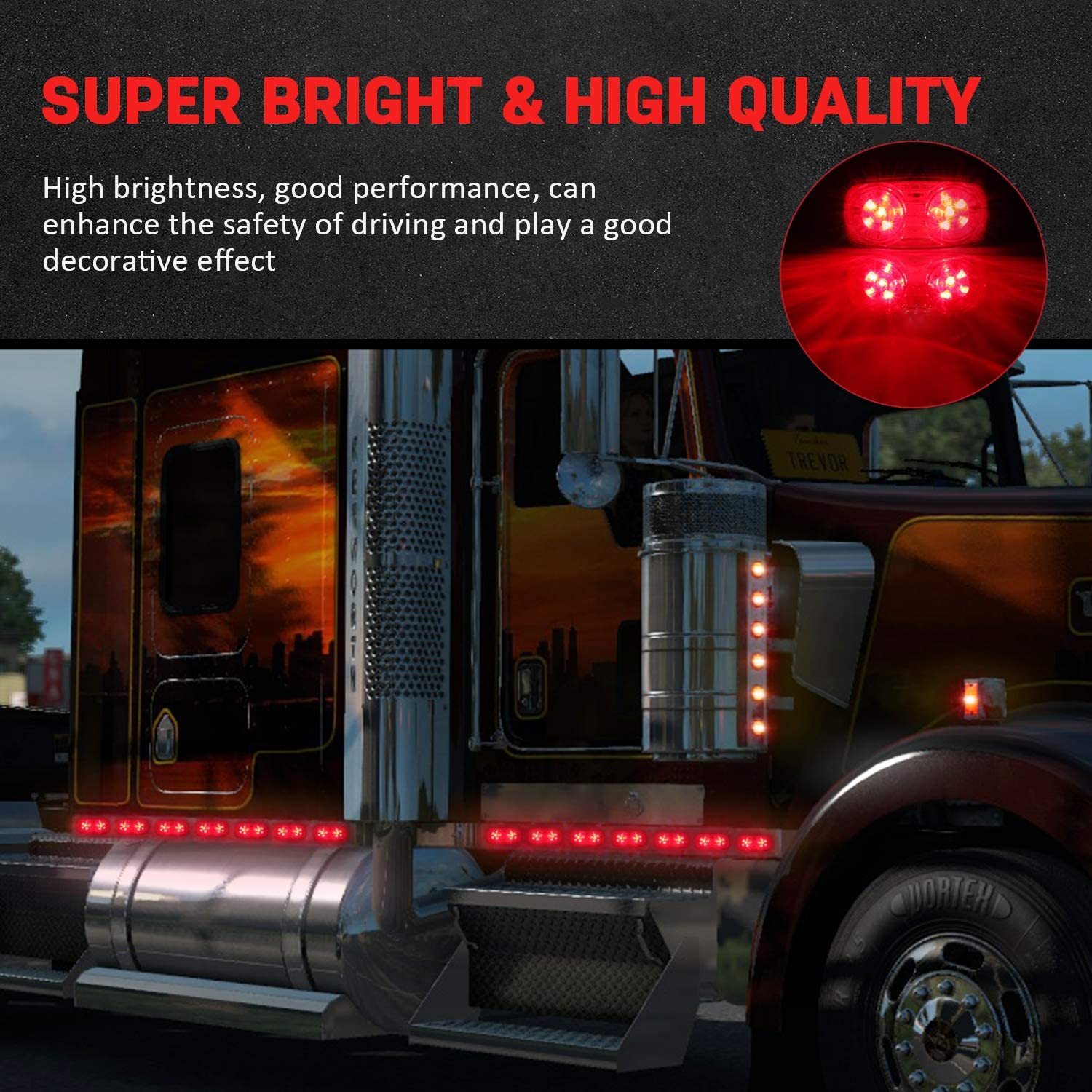 10PCS Rectangle 12LED Side Marker Light Red/Amber Snap-on Lens With White Base for Truck Trailer Pickup