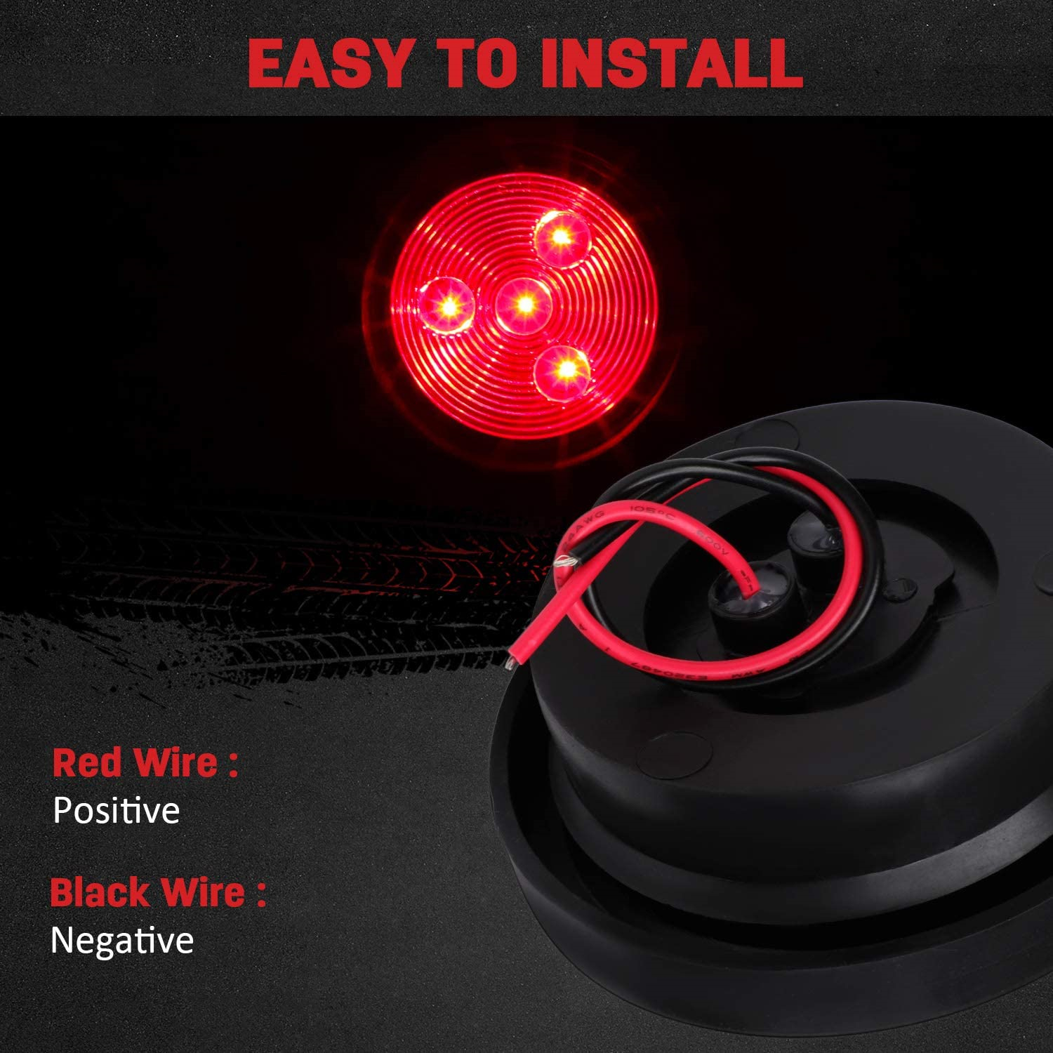 4PCS 2.5” Red Round Side Marker Light Tail Lamps 4LED With Rubber Grommet for Truck Trailer Pickup