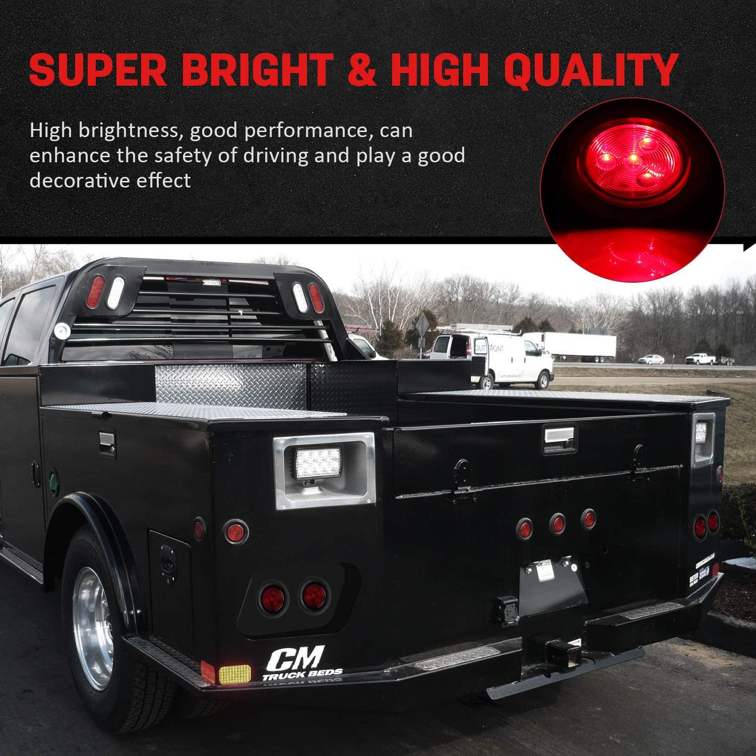 4PCS 2.5” Red Round Side Marker Light Tail Lamps 4LED With Rubber Grommet for Truck Trailer Pickup