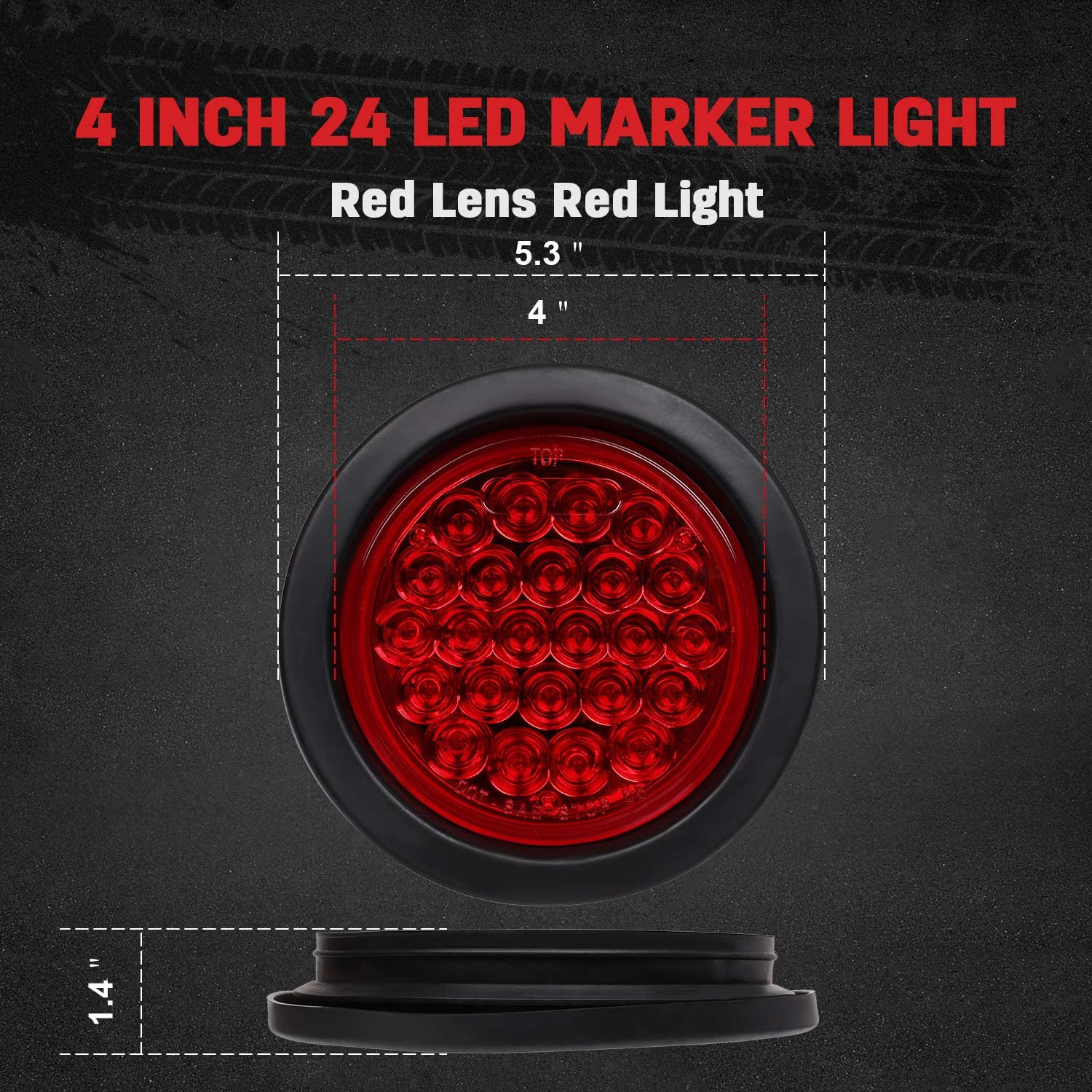 4PCS Red 24LED Round Tail/Side Marker Light 12V Surface Mount for Truck Trailer