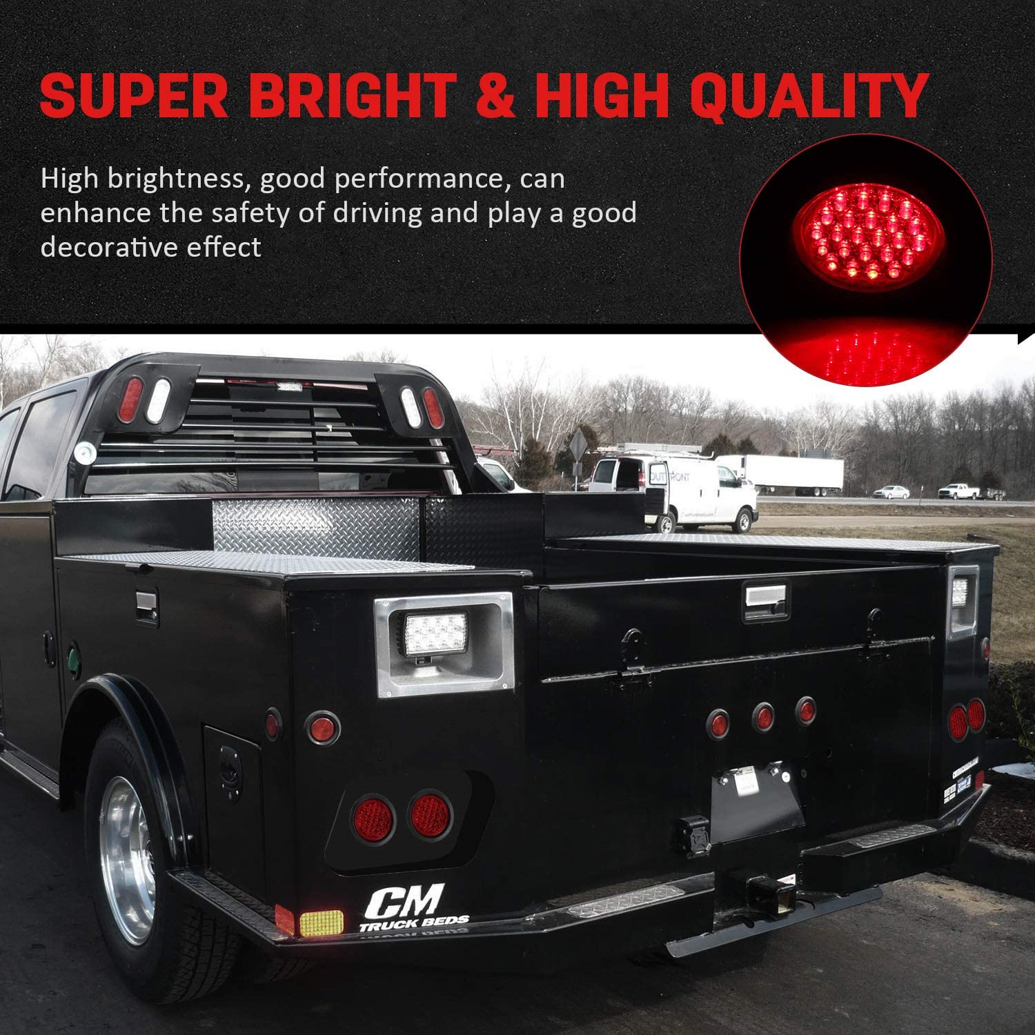 6PCS Red 24LED Round Tail/Side Marker Light 12V Surface Mount for Truck Trailer