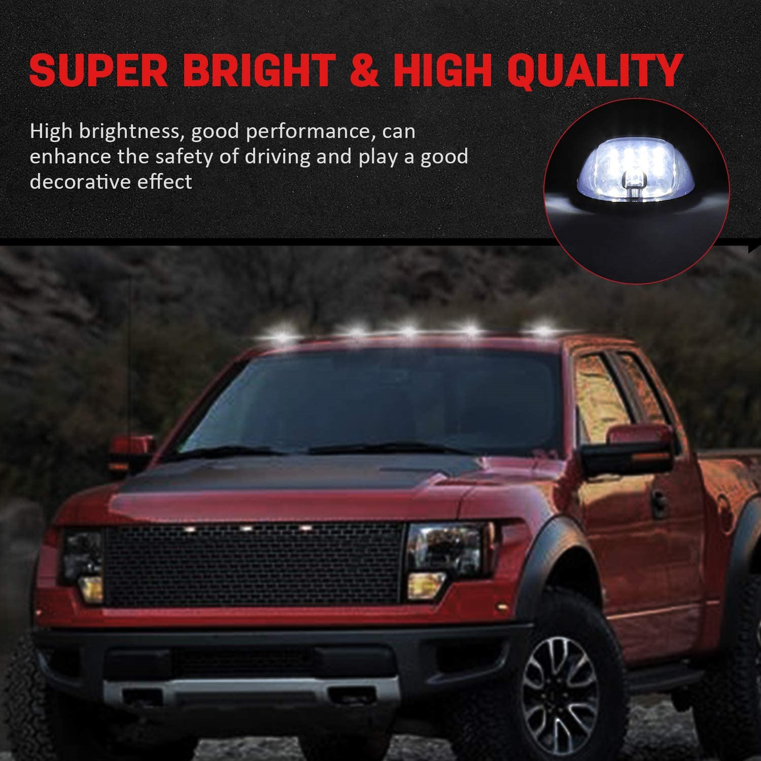 5PCS Smoke Roof Running Occluders With 12LED White Bulb Cab Marker Assembly for 2011-2018 Ram 1500/2500