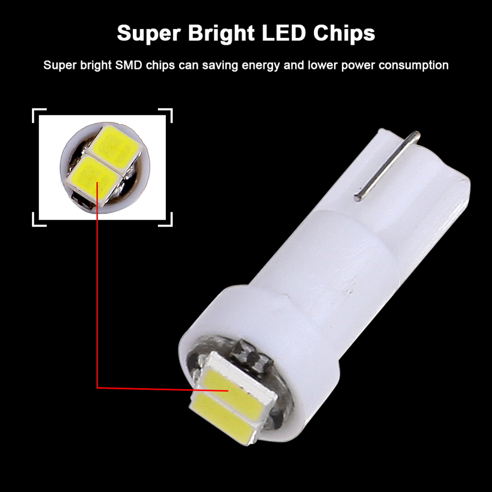 White T5 LED Instrument Panel Indicators Light Bulb 2SMD 2835 Chips