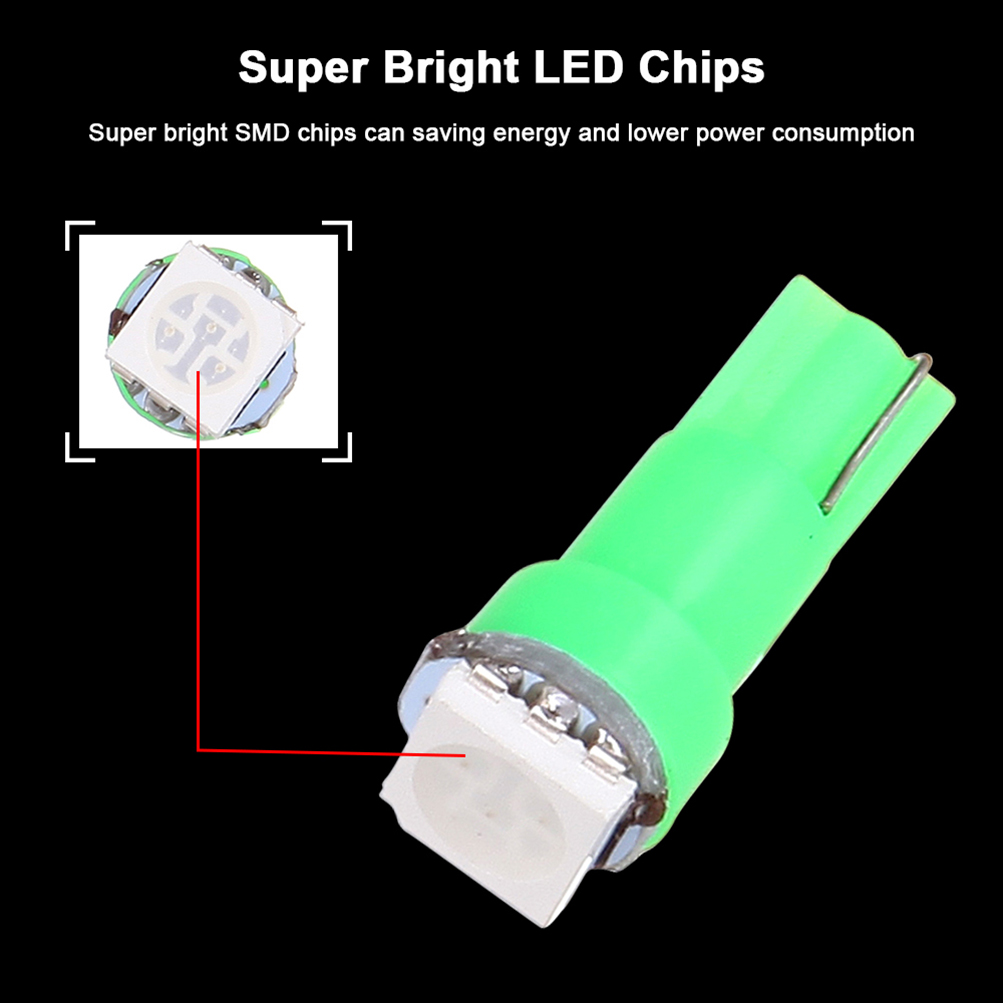 Green T5 LED Side Marker Light Bulb 1SMD 5050 Chips With 3/8