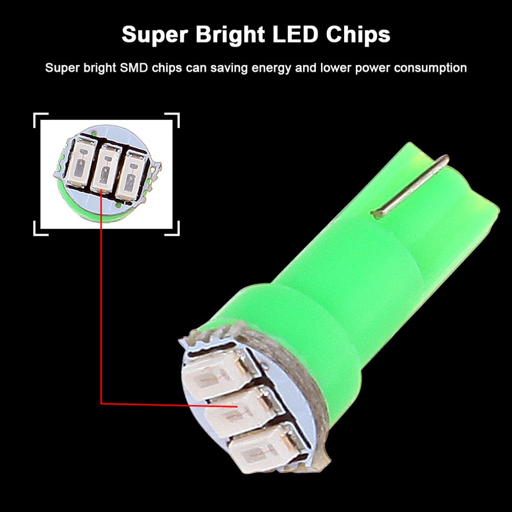 Green T5 LED Instrument Panel Light Bulb 3SMD 3014 Chips With 3/8