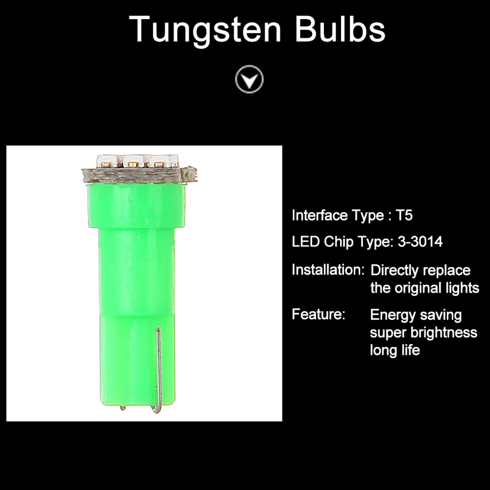Green T5 LED Instrument Panel Light Bulb 3SMD 3014 Chips