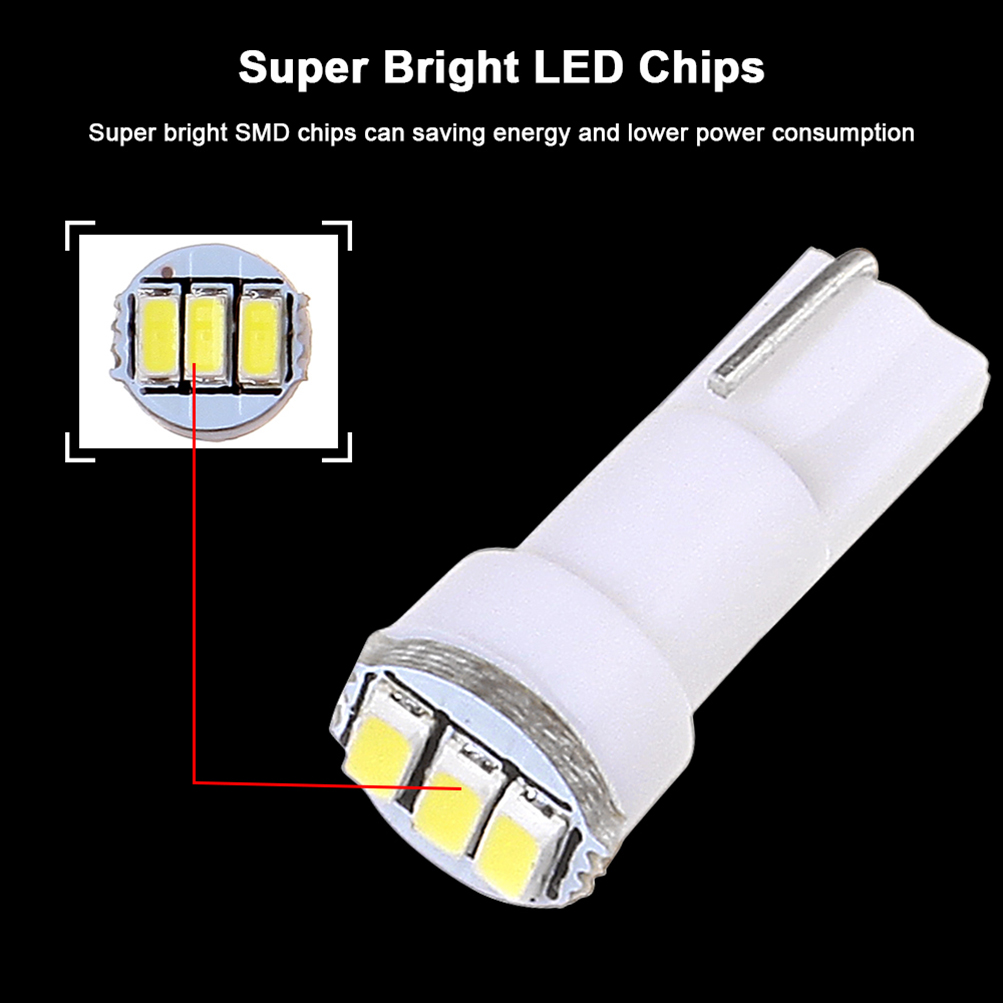 White T5 LED Instrument Gauge Light Bulb 3SMD 3014 Chips With 3/8