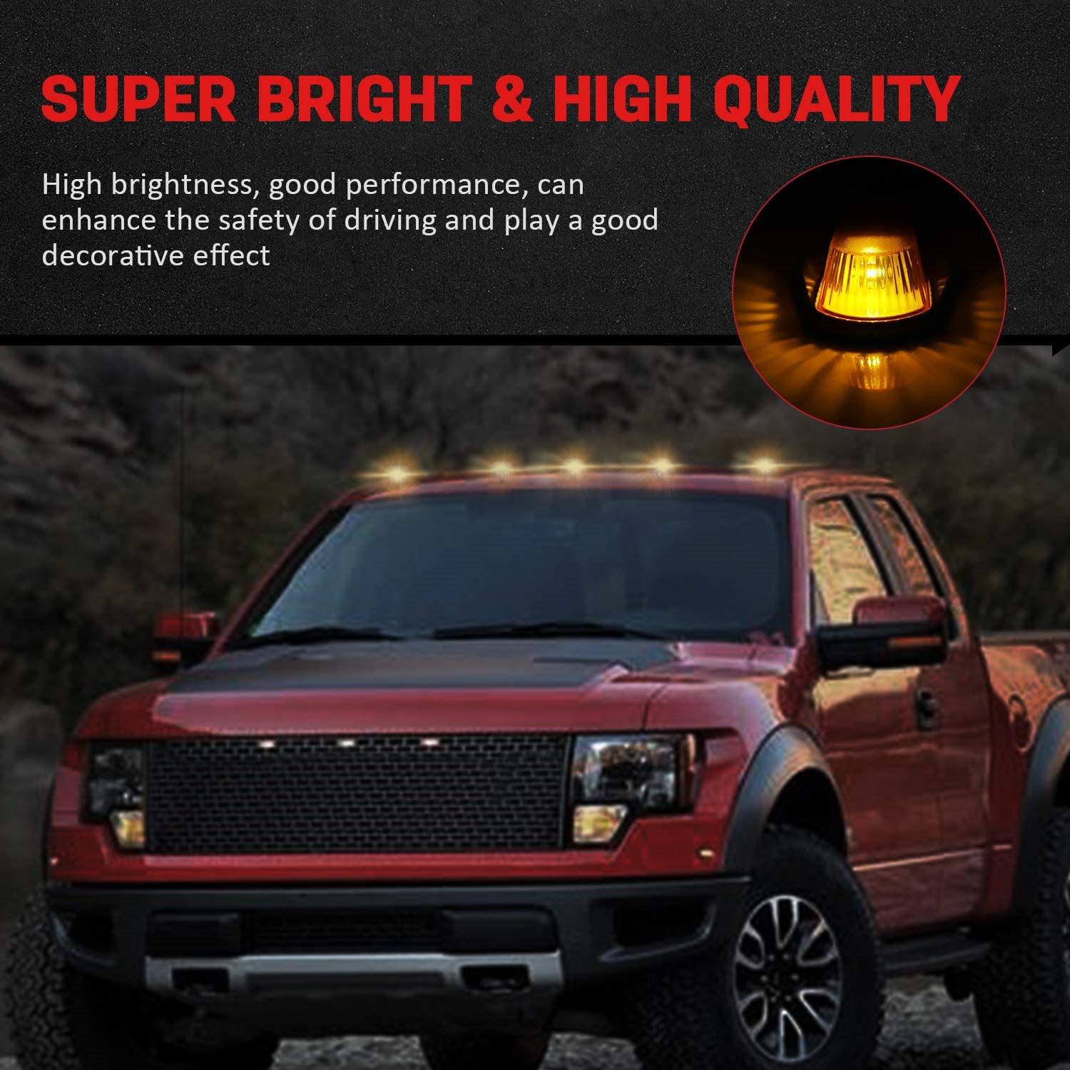 5pcs Amber Cab Marker Light Cover and White T10 6SMD 5730 Chips LED Bulb w/Base Housing for 1980-1997 Ford F-150 F-250