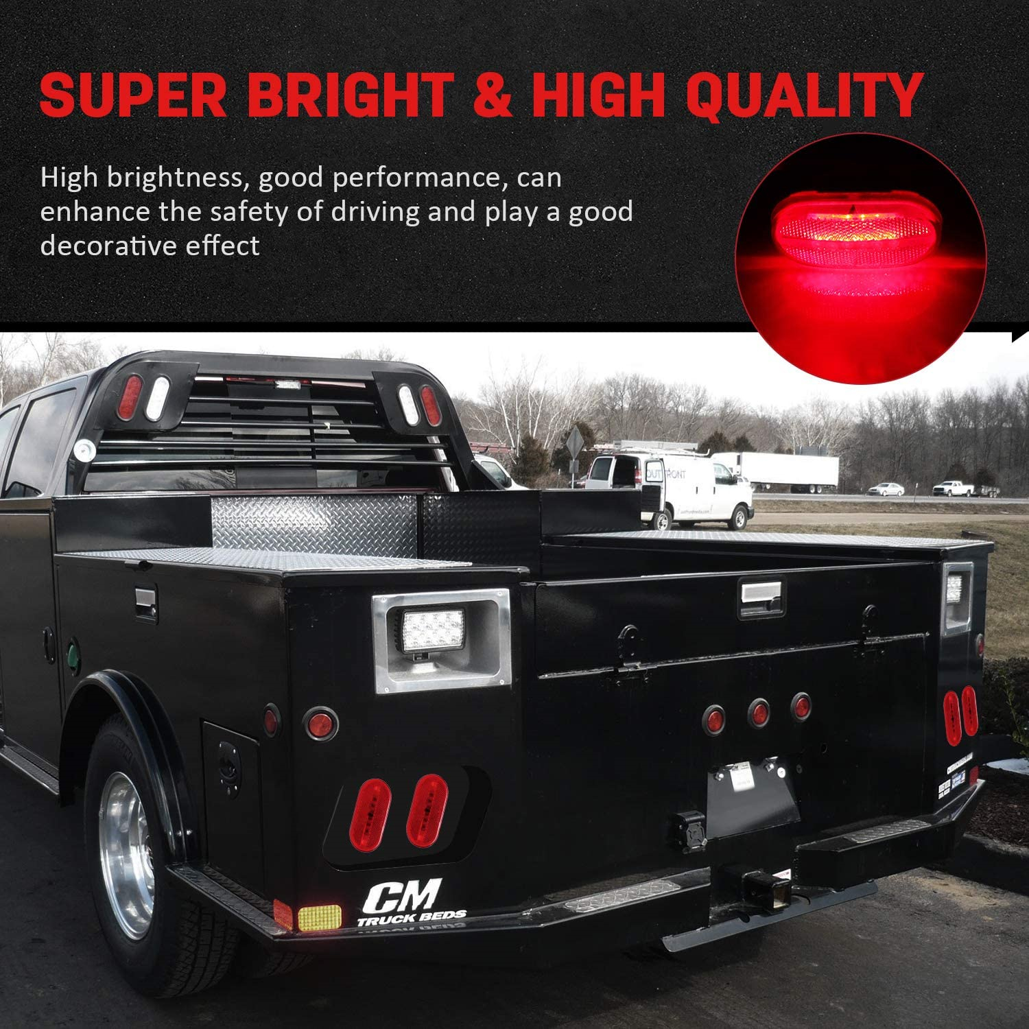 2PCS LED Oval Side Marker Light for Truck Trailer Red Snap-on Lens With White Base Surface Mount 6 Diodes LED