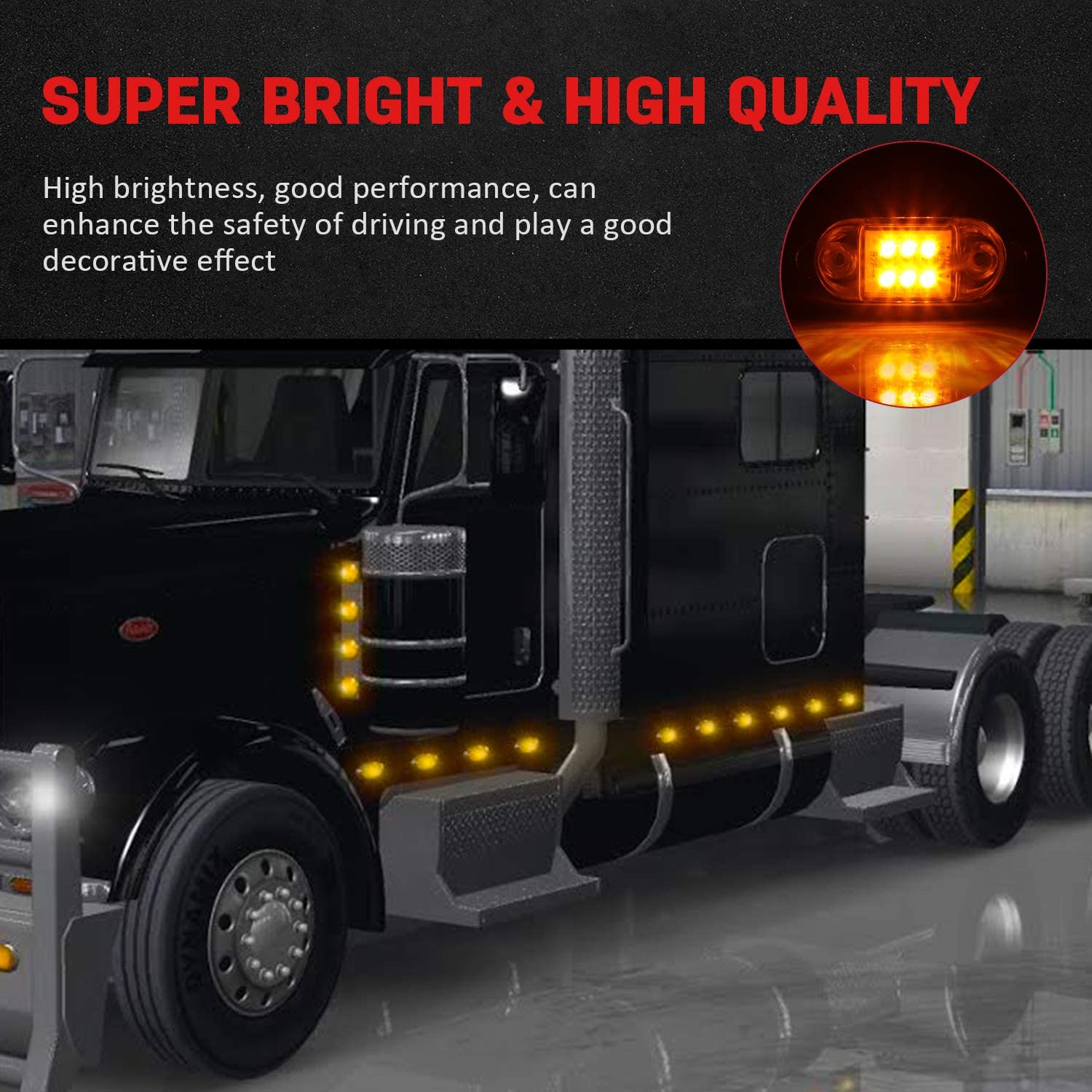 10PCS 6 Diodes LED Fish Shape Side Marker/Clearance/Tail Light Amber Lens Chrome Universal Truck Trailer 12V