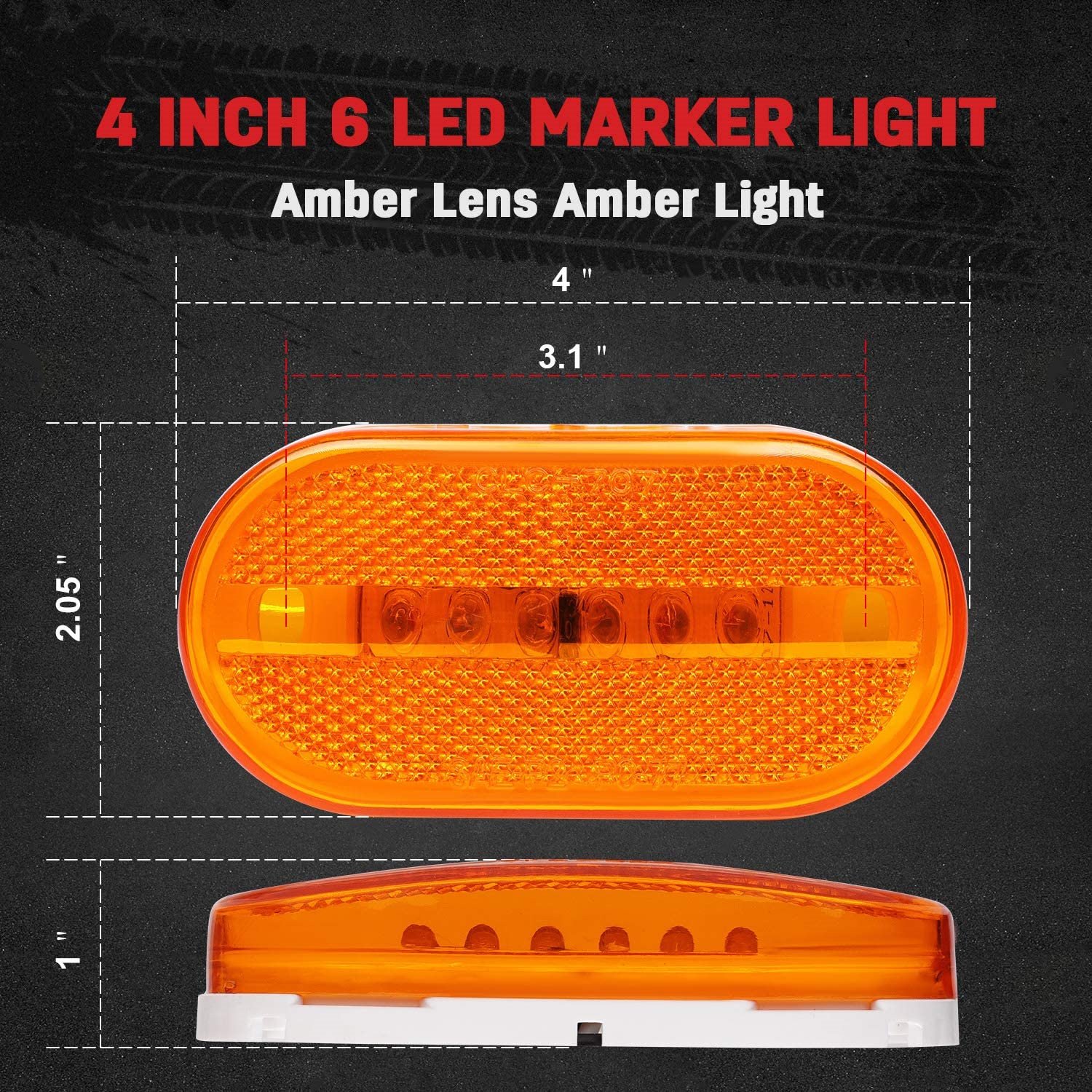 5PCS Oval Side Marker Light Amber Snap-on Lens With White Base Surface Mount 6 Diodes LED forTruck Trailer